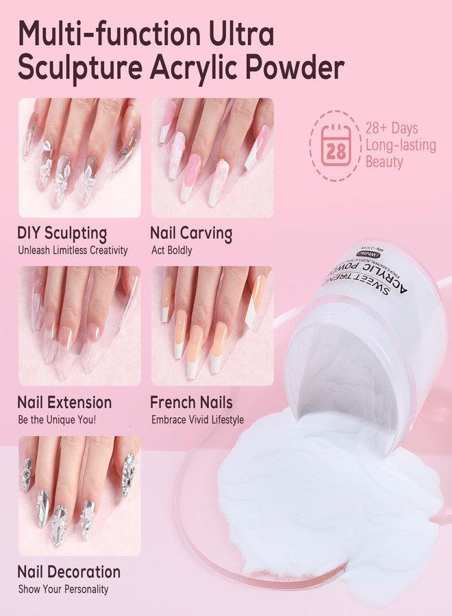 Sweet Trend Acrylic Nail Powder: 60g Clear White Pink Nude Acrylic Powder Set Professional Acrylic Nail Powder Polymer Colored Nail Extensions Kit for Carving Nails - Image 3